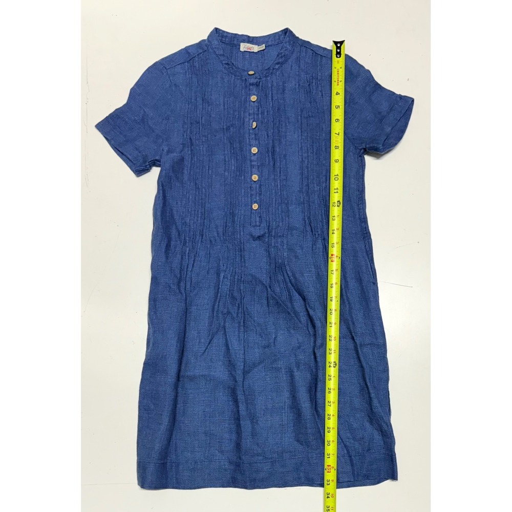 FAHERTY Women's XXS Blue Linen Blend Short Sleeve‎ Button Front Dress Casual